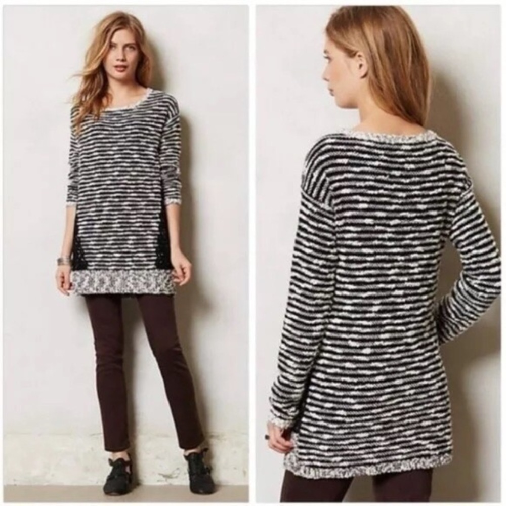Anthropologie Moth Staccato Tweed Lace Tunic Sweater